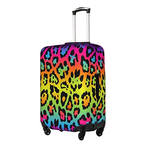 Rainbow Leopard Print Travel Luggage Cover Fits 18-32 Inch Luggage, Elastic Suitcase Cover Protector with Concealed Zipper for Wheeled Suitcase Tsa Approved2