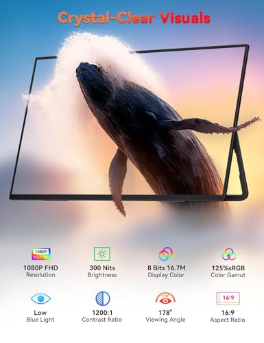 Image of HotYeah Portable Monitor, 18.5 inch 1080P 100Hz 125% sRGB Laptop Monitor USB-C HDMI External Computer Display HDR FreeSync w /Kickstand & Speaker, 2nd Screen for Laptop PC Mac Phone Tablet Switch PS5 Xbox