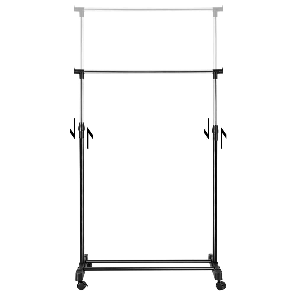 Supernic Hanging Rails for Clothes Adjustable Clothes Rail with Wheels Small Clothing Rails Tidy Clothes Rack Narrow Garment Coat Rack Stand Metal for Bedroom Black (Classic)
