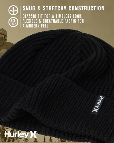 Image of Hurley Men's Cuffed Beanie - Classic Midweight Loose Knitted Winter Hat for Men