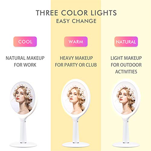 Cosmirror Lighted Makeup Mirror With 3 Colors Dimmable Lighting, Round Makeup Vanity Mirror With 62 Led Lights, 1X/5X Magnification, Cordless Rechargeable Handheld Light Up Mirror (White) #TOP1
