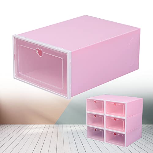 Caja de zapatos, caja de plástico, 20 unidades, transparente, para guardar zapatos, cajón, apilable, 33 x 23 x 14 cm, color rosa Cover