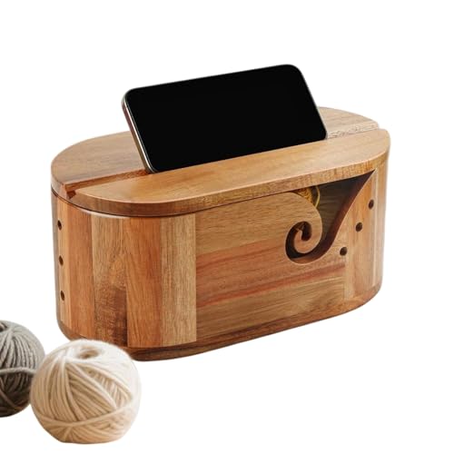 Cuenco De Madera Para Hilo - Bol De Almacenamiento Para Madeja Con Tapa De Madera,Porta Ovillos Hecho A Mano,Para Acolchado, Tejido, Crochet, Enhebrar, Trabajos Manuales, Hogar, Estudio, Oficina