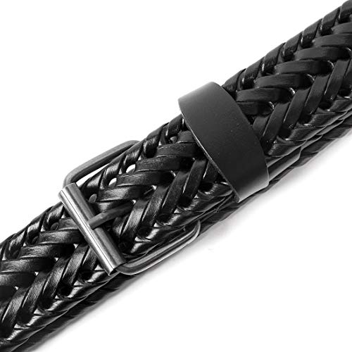 Men Braided Woven Genuine Leather Belt Brown4