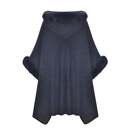 Image of ZLYC Women Winter Fashion Faux Fur Trim Layers Hooded Cardigan Warm Cape Sweater Cloak