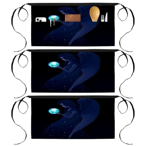 Lot de 3 demi-tabliers de cuisine courts Angel Earth multicolores à 3 poches