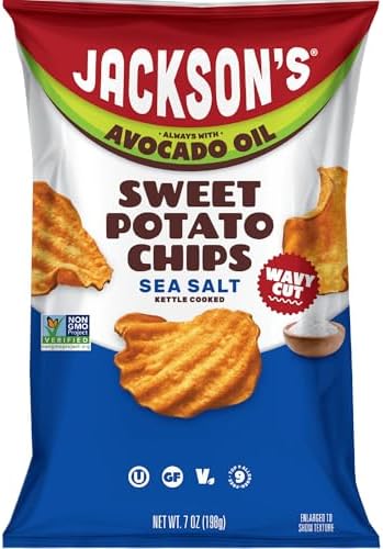 Jackson's Wavy Sweet Potato Kettle Chips, Sea Salt, Avocado Oil (7oz, 6ct)
