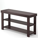 Sweetcrispy Shoe Rack Bench, 3-Tier Bamboo Entryway Storage Organizer, 286lb Capacity, Shoes Stand for FrontDoor Entrance, Bedroom, Living Room, Bathroom, Balcony, 35 Inches Length, Brown