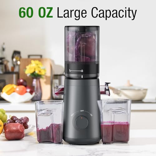 Image of TUUMIIST Cold Press Juicer Machine, 5.8 Inch Extra Large Feed Chute for Whole Fruits, Easy to Clean Slow Juicer, High Yield, BPA Free - Grey