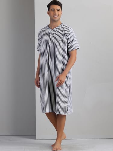 Lars Amadeus Striped Nightshirts for Men's Short Sleeve Button Down Sleep Shirts V-Neck Stripes Nightgown2