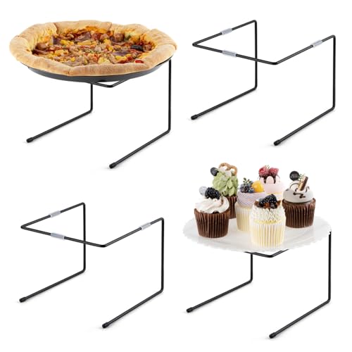 PUERSI Support à Pizza avec Semelles Antidérapantes, 4 Pièces, Présentoir en Métal Noir pour Plateaux à Pizza, Idéal pour Fêtes, Mariages, Repas...