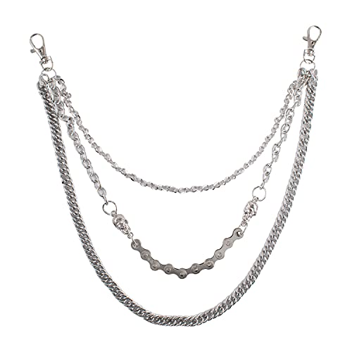 3 pièces Chaîne de Poche, Chaîne pour Portefeuille, Porte-clé en Argent Métal Lien avec Pinces pour Homard et Porte-clés Jeans Pantalons Cover