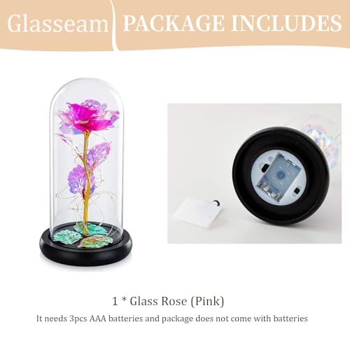 Galaxy Rose, Gifts for Mom LED Lights Everlasting Crystal, Beauty and Beast Rose, Rose in Glass Dome Galaxy Rose Flower Gift for Anniversary Valentines Girlfriend Wife Women, Birthday, Christmas