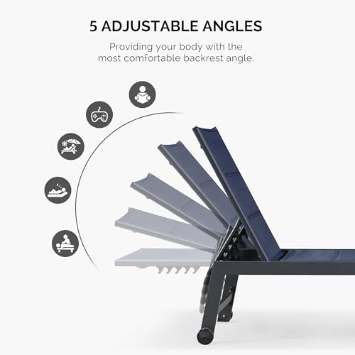 Image of PURPLE LEAF Outdoor Chaise Lounge Set of 2 Aluminum Patio Lounge Chair with Wheels and Side Table Pool Chaise Lounge Chair for Outdoor Backyard Poolside Navy Blue