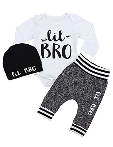 Image of Fommy Newborn Baby Boy Clothes New to The Crew Letter Print Romper+ Pants+Hat 3PCS Outfit