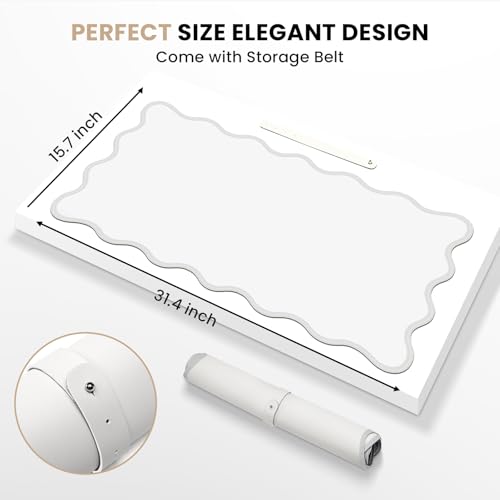 Image of Leather Desk Mat, XXL Large 31.4x15.7in Scalloped Gaming Mouse pad,Non-Slip Rubber Base Keyboard Pad Mousepad for Laptop Computer Game Home Office,Waterproof and Oilproof Desktop Mat I White