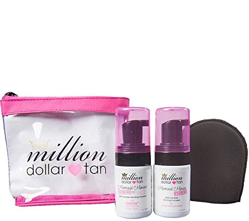 Million Dollar Tan Mermaid Mousse Extreme Travel Set 1oz face and 1oz body with Face Mitt