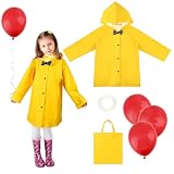 Yellow Raincoat Set with Red Balloon White Ribbon for Halloween Cosplay Dress Up (L)
