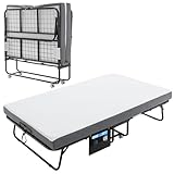 Kiivakii Rollaway Bed with Mattress for Adults, Portable Folding Bedframe with Memory Foam, Sturdy Metal Frame, Space Saving & Easy Storage, 75' x 45', Black and Gray