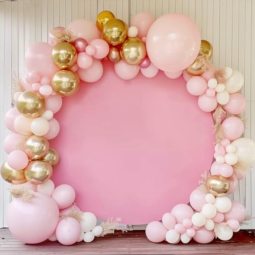 Haefoo 7.2FT Pink Round Backdrop Cover for 5 to 7.2ft Circle Arch Stand - Adjustable Wrinkle Free Circle Backdrop Cover for Birthday, Wedding, Baby Shower Photography Party Background Decor