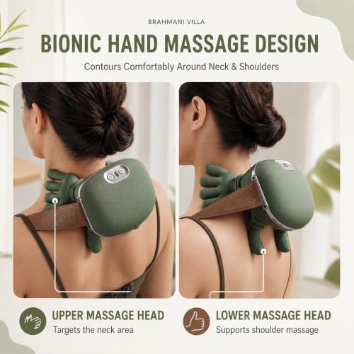 Image of Bionic Heated Wireless Portable Shiatsu Neck and Back Massager, Electric Deep Tissue 4D Kneading Massage Simulated Human Hand Design for Pain Relief and Muscle Relax Massager (Green)