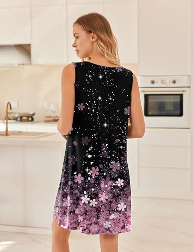 Image of Ekouaer Nightgowns for Women Sleeveless Sleep Shirt Tank Night Gown V Neck Chemise Pleated Night Shirt Soft Sleep Dress