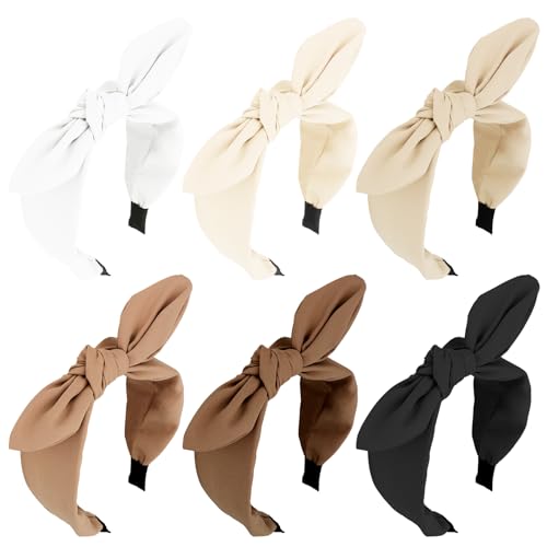 Jaciya 6 Pieces Knotted Bow Headbands for Women Wide Black
