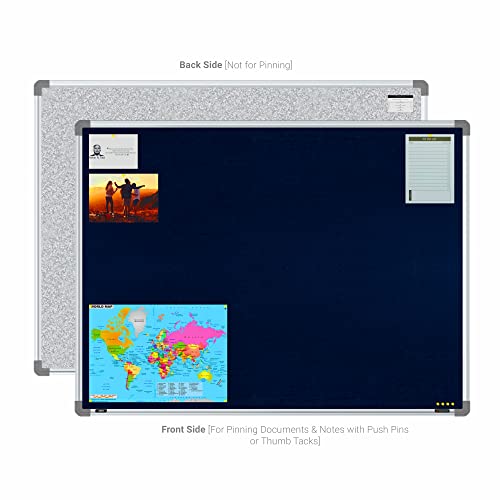 Image of Scholar Art Metis 3x4 Feet Fabric Pin-up Notice Board for Study Table & Kids Room | High Strength Velvet Cloth + High Density Soft Board for Pinning Photos, Sticky Notes & Reminders (Dark Blue)