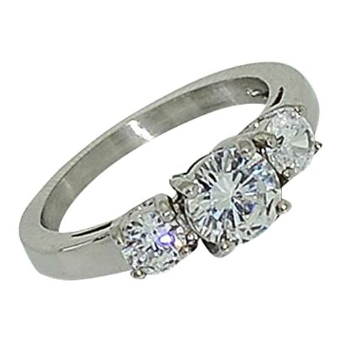 Birthstone Ring~April~Stainless Steel~3 Stone~Cubic Zirconia CZ~Diamond~Clear Crystal~Mother's Ring~Fashion Ring~Women's Jewelry (6) Cover