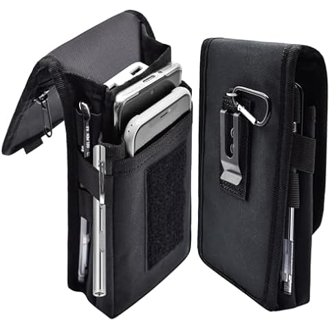 KATOLK Dual Phone Holster,Belt Phone Pouch, Large Smartphone Pouch Cell Phone Holder, Multi-Purpose Tactical Phone Pouch, Cell Phone Holder for Work, Hiking, Camping, Barbecue, Rescue (Black, XL) Cover