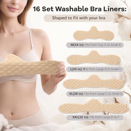 Image of Boyiee 16 Pcs Cotton Bra Liners 3 Layer Reusable Boob Towel Under Breast Sweat Absorber Pads for Woman