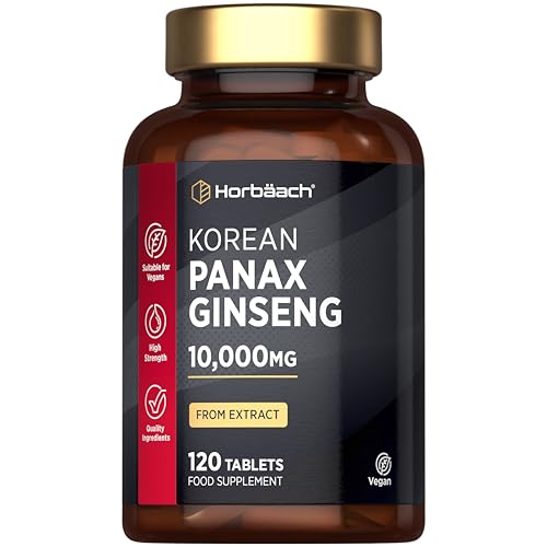 Panax Ginseng High Strength 10 000mg | 120 Tablets | Korean Panax Ginseng from Extract | Suitable for Vegetarians and Vegans | By Horbaach