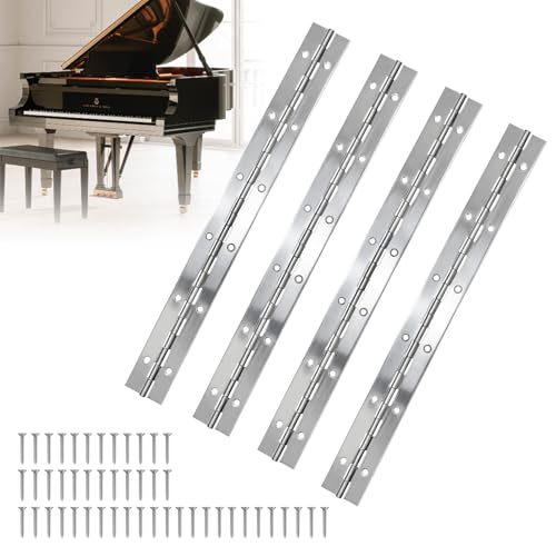Bisagra de Piano de Acero Inoxidable 4 Piezas Bisagra Plegable con 12 Orificios con 48 Piezas de Muebles de Tornillos para Puertas de Armario, Barcos - 300 x 30 x 1,0 mm