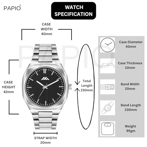 Image of PAPIO Analog Classic Silver Color Stainless Steel Band Watch for Mens and Boys