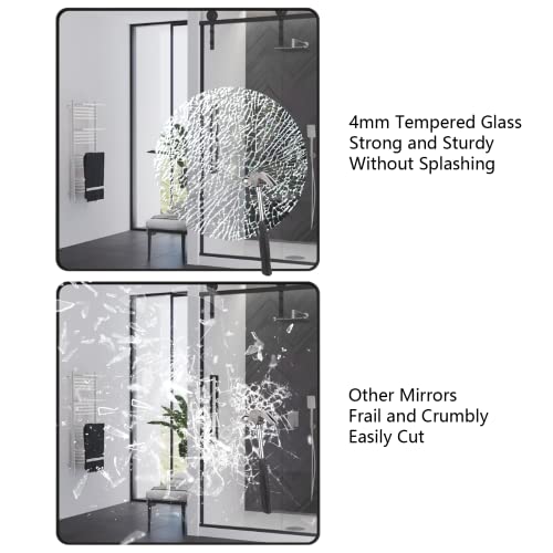 Charmor 36X36 Square Black Bathroom Mirror, Matte Framed Bathroom Vanity Mirror For Wall, Modern Rectangle Mirror, Rounded Corners, Tempered Glass #TOP2