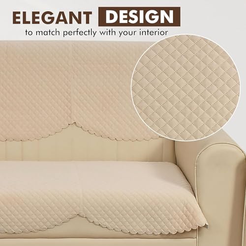 Image of L Shape 7 Seater Velvet Sectional Sofa Cover, Quilted with Fringe Detail, L-Shaped Couch Protector-Pack of 14 (Cream)