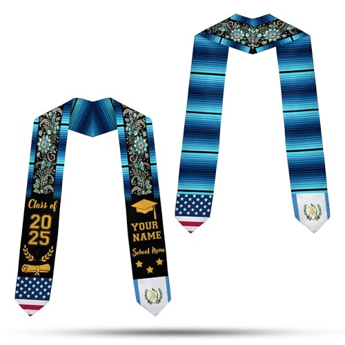 MonkeyVan Custom Guatemala Graduation Sash, Personalized Guatemalan Graduation Sash 2025, Guatemala American Graduation Sashes Gtm7