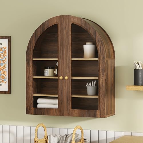 MoomJiee Large Arched Bathroom Wall Cabinet Wooden Medicine Cabinet with