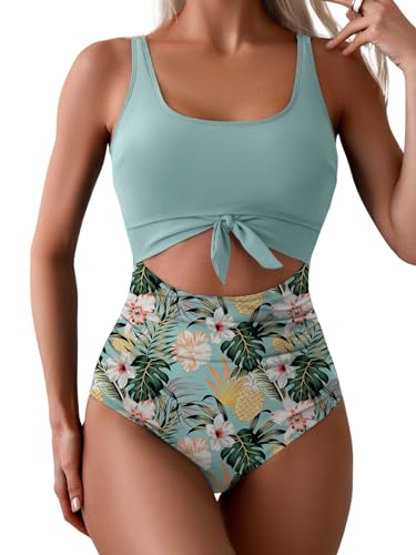 Eomenie Women's One Piece Swimsuit Tummy Control Slimming Bathing Suit Cutout Tie Knot Swimwear