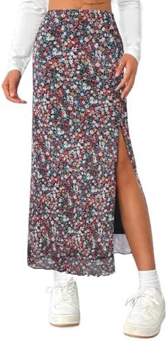 Avanova Women Boho Floral Slit Maxi Skirt Split Thigh High Waisted Long Sexy Skirt