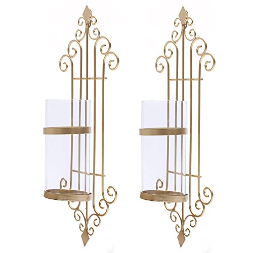 Fetcoi Gold Wall Sconces Candle Holders, Hanging Wall Mounted Candle Holder With Glass Shade For For Bedroom, Dining Room, Sconces Wall Decor Set Of 2 #TOP8