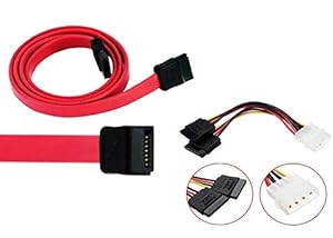 Fexy SATA III 6.0 Gbps (Sata 3) Cable + 4 Pin Molex to Dual SATA Power Y-Cable Combo for HDD, SSD,CD Driver,Writer (RED)