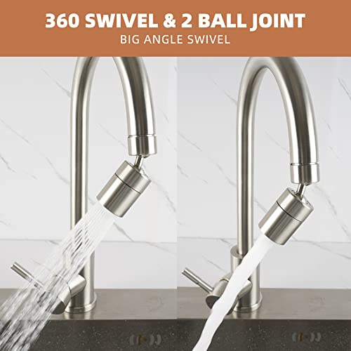 Hibbent Dual-Function Female Faucet Aerator, 1.8 Gpm Extra Big Angle Rotate Kitchen Sink Aerator Sprayer Head 360° Swivel Sink Sprayer Attachment-55/64 Inch-27Uns Female Thread-Brushed Nickel #TOP7