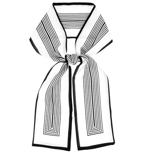 Mabor Bufanda para el pelo para mujer, bufanda de satén sedoso para el cabello, bufanda de seda para el cabello, bufanda transpirable y ligera para el cuello, accesorios para bolso, negro y blanco,