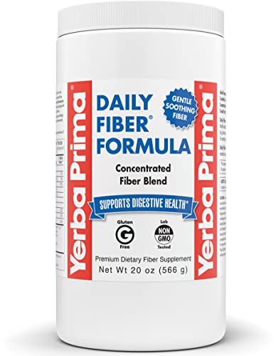 Yerba Prima Daily Fiber Formula - 20 oz Powder - Concentrated Blend of Soluble and Insoluble - with Psyllium Seed Husks, Acacia Gum, Apple Fiber for Bulk - Dietary Bulking Supplement - Regularity