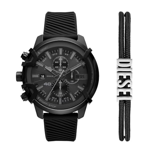 Diesel Herrenuhr Griffed Quarz/Chrono Uhrwerk 48 mm Gehäusegröße mit einem Silikonarmband DZ4650SET