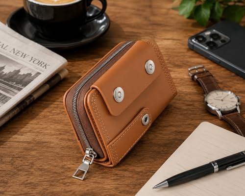 Image of Leather Card Wallet,11 Card Slot 2025 Organ Style,Magnetic Buckle,Large Capacity PU Leather Card Wallet for Men and Women,Card Holder Case (Tan)