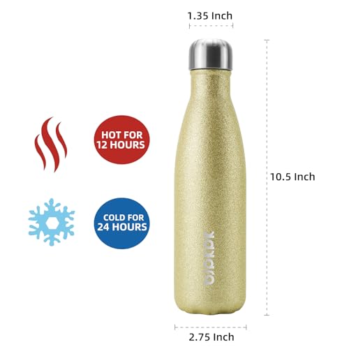 Image of BJPKPK Insulated Water Bottles 17oz Stainless Steel Sports Water Bottles Keep Cold for 24 Hours and Hot for 12 Hours,BPA Free,Glitter Gold