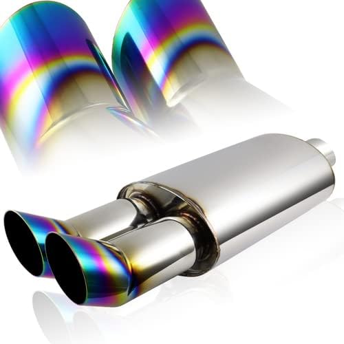 Universal 3" Dual Rainbow Burnt Tip T-304 Stainless Steel Weld-On Exhaust Muffler 2.5" Inlet