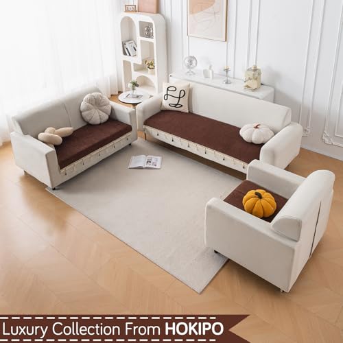 Image of HOKIPO 'Serenity Tassel' Chenille 1 Seater Sofa Cover with Tassel - Chestnut Luke (IN-890-BR)